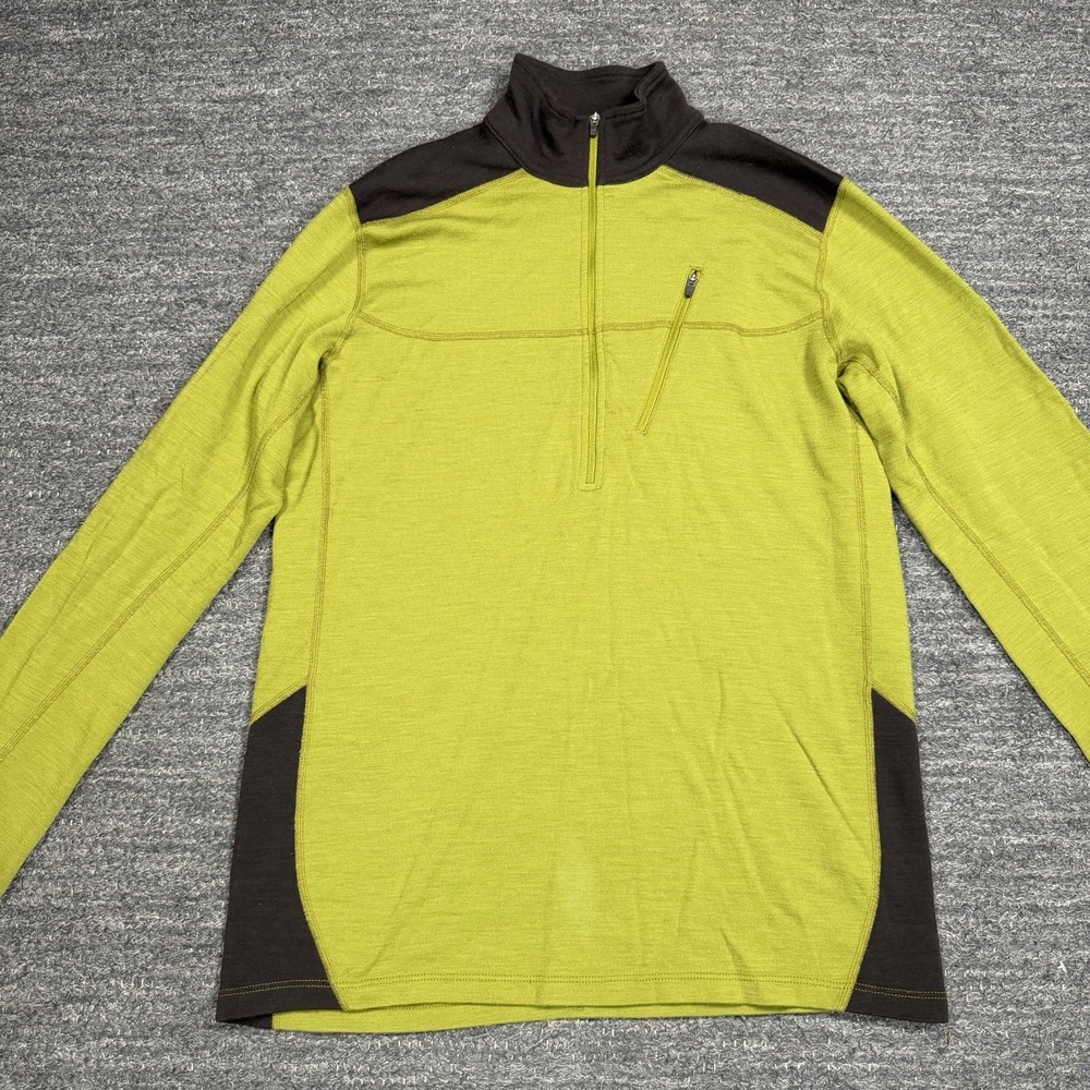 Ibex Merino Wool Pullover Men Large Green 1/4 Zip Hike Outdoor Base Layer Camp